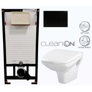 DEANTE Podomítkový rám, pro závěsné WC mísy + SLIM tlačítko černé + WC CERSANIT CLEANON CARINA + SEDÁTKO CST_WC01 N51P CA2 obraz