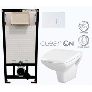 DEANTE Podomítkový rám, pro závěsné WC mísy + SLIM tlačítko bílé + WC CERSANIT CLEANON CARINA + SEDÁTKO CST_WC01 A51P CA2 obraz
