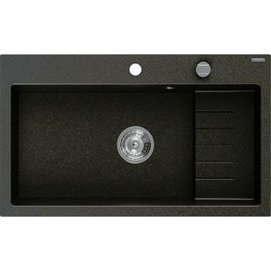 MEXEN Omar granitový dřez 800 x 480 mm, černá kropenatá, sifon chrom 6520801005-76 obraz