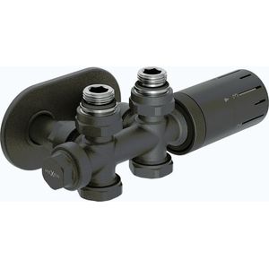 MEXEN/S G05 úhlová termostatická souprava pro radiátor/středová + krycí rozeta R, Duplex, DN50, antracit W908-958-905-66 obraz