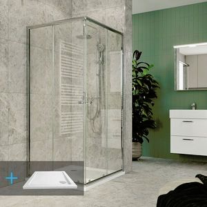 Mereo Kora Lite sprchový set: sprchový kout 90x90x185 cm, chrom ALU, sklo čiré, 90 cm, vanička, sifon CK34123ZN obraz