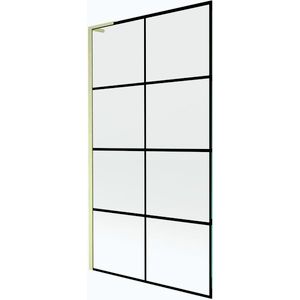 MEXEN/S Next L vanová zástěna FIX 100 x 150, černá vzor, zlatá kartáčovaná 895-100-000-03-77-55 obraz