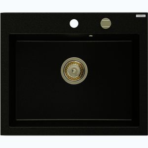 MEXEN/S Elix granitový dřez 1-miska 600 x 500 mm, černá, sifon zlatá 6525601005-77-G obraz