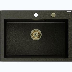 MEXEN/S Elix granitový dřez 1-miska 700 x 500 mm, černá kropenatá, sifon zlatá 6526701005-76-G obraz