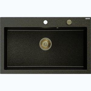 MEXEN/S Elix granitový dřez 1-miska 800 x 500 mm, černá kropenatá, sifon zlatá 6527801005-76-G obraz