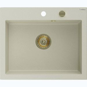 MEXEN/S Elix granitový dřez 1-miska 600 x 500 mm, béžový, sifon zlatá 6525601005-69-G obraz