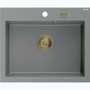 MEXEN/S Elix granitový dřez 1-miska 600 x 500 mm, šedý, sifon zlatá 6525601005-71-G obraz