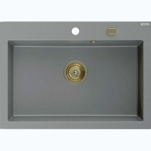 MEXEN/S Elix granitový dřez 1-miska 700 x 500 mm, šedý, sifon zlatá 6526701005-71-G obraz