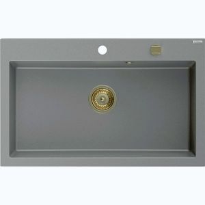 MEXEN/S Elix granitový dřez 1-miska 800 x 500 mm, šedý, sifon zlatá 6527801005-71-G obraz
