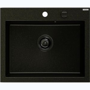 MEXEN/S Elix granitový dřez 1-miska 600 x 500 mm, černá/zlatá metalik, sifon černá 6525601005-75-B obraz