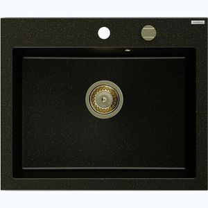 MEXEN/S Elix granitový dřez 1-miska 600 x 500 mm, černá/zlatá metalik, sifon zlatá 6525601005-75-G obraz