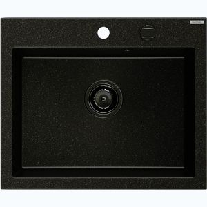 MEXEN/S Elix granitový dřez 1-miska 600 x 500 mm, černá/stříbrná metalik, sifon černá 6525601005-73-B obraz