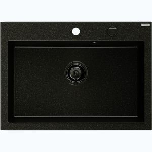 MEXEN/S Elix granitový dřez 1-miska 700 x 500 mm, černá/stříbrná metalik, sifon černá 6526701005-73-B obraz