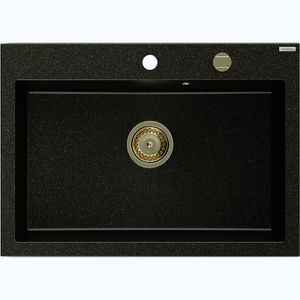 MEXEN/S Elix granitový dřez 1-miska 700 x 500 mm, černá/stříbrná metalik, sifon zlatá 6526701005-73-G obraz