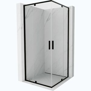 MEXEN/S Exo čtvercový křídlový sprchový kout 90 x 90, transparent, černá 8110-090-090-70-00 obraz