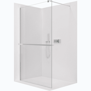 CERANO Sprchová zástěna Walk-in Onyx Round L/P 8 mm kulatá vzpěra + polička/držák na ručníky chrom, transparentní sklo 40x200 CER-DY101-60-232 obraz