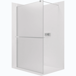 CERANO Sprchová zástěna Walk-in Onyx Round L/P 8 mm + polička/držák na ručníky kulatá vzpěra chrom, mléčné sklo 100x200 CER-8050BD384 obraz