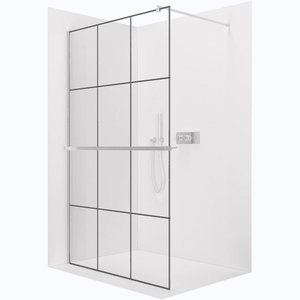CERANO Sprchová zástěna Walk-in Onyx Round L/P 8 mm + polička/držák na ručníky kulatá vzpěra chrom, industriální sklo 90x200 CER-8050BD364 obraz