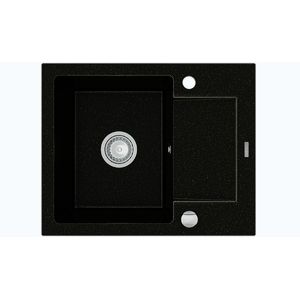MEXEN Enzo granitový dřez 1-mísa dřez s vypouštěním krátký odkapávač 576x465 mm, černá / stříbrná metalíza 6506571005-73 obraz