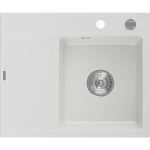 MEXEN Ben granitový dřez 1 s odkapávačem pravý 600 x 500 mm, bílá, sifon chrom 6523605000-20 obraz