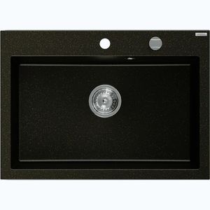 MEXEN Elix granitový dřez 1-miska 700 x 500 mm, černá/zlatá metalik, sifon chrom 6526701005-75 obraz