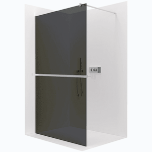 CERANO Sprchová zástěna Walk-in Onyx Round L/P 8 mm kulatá vzpěra + polička/držák na ručníky chrom, grafitové sklo 30x200 CER-8050BD80010 obraz