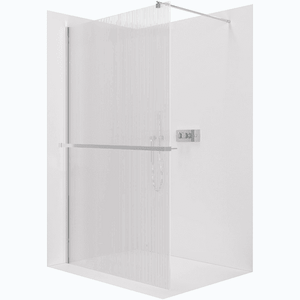 CERANO Sprchová zástěna Walk-in Onyx Round L/P 8 mm + polička/držák na ručníky kulatá vzpěra chrom, rýhované sklo 80x200 CER-8050BD406 obraz